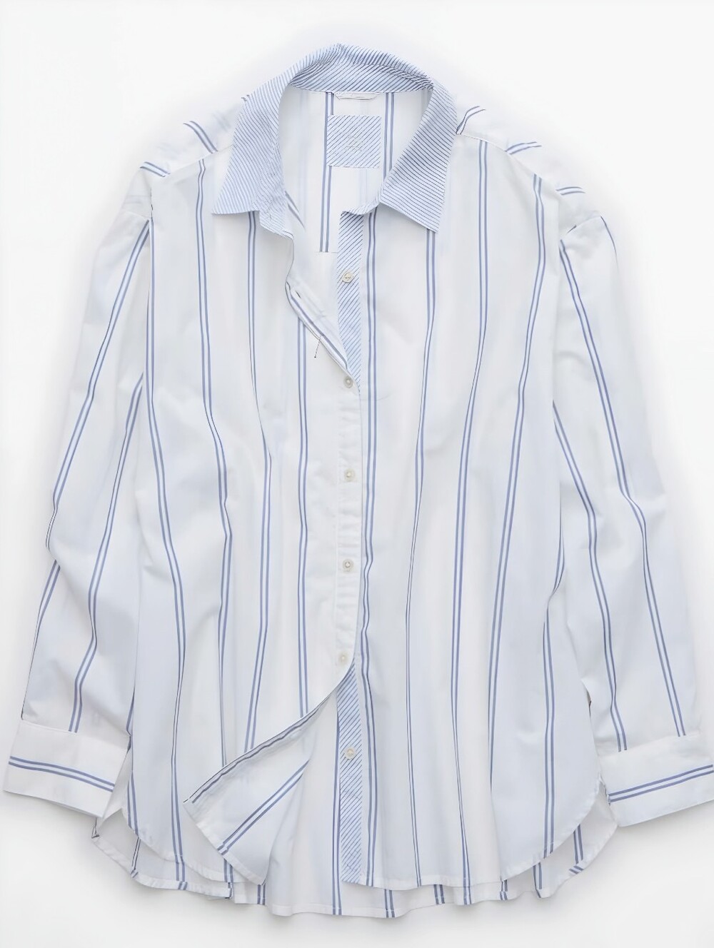 Aerie Good Day Poplin Oversized White Blue Striped Top, M